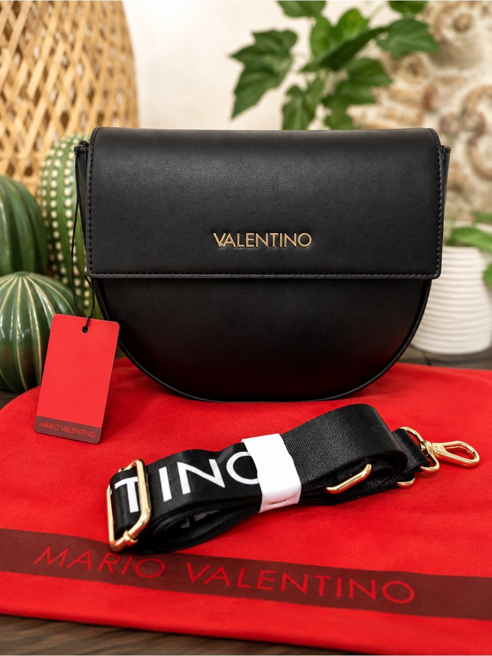 Mario Valentino Black Crossbody Bag NWT Logo Strap & Dust Bag